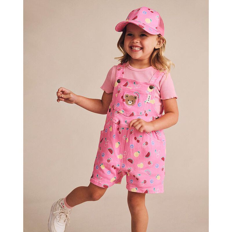 Huxbaby Pink Fruit Emoji Short Overalls image number 3